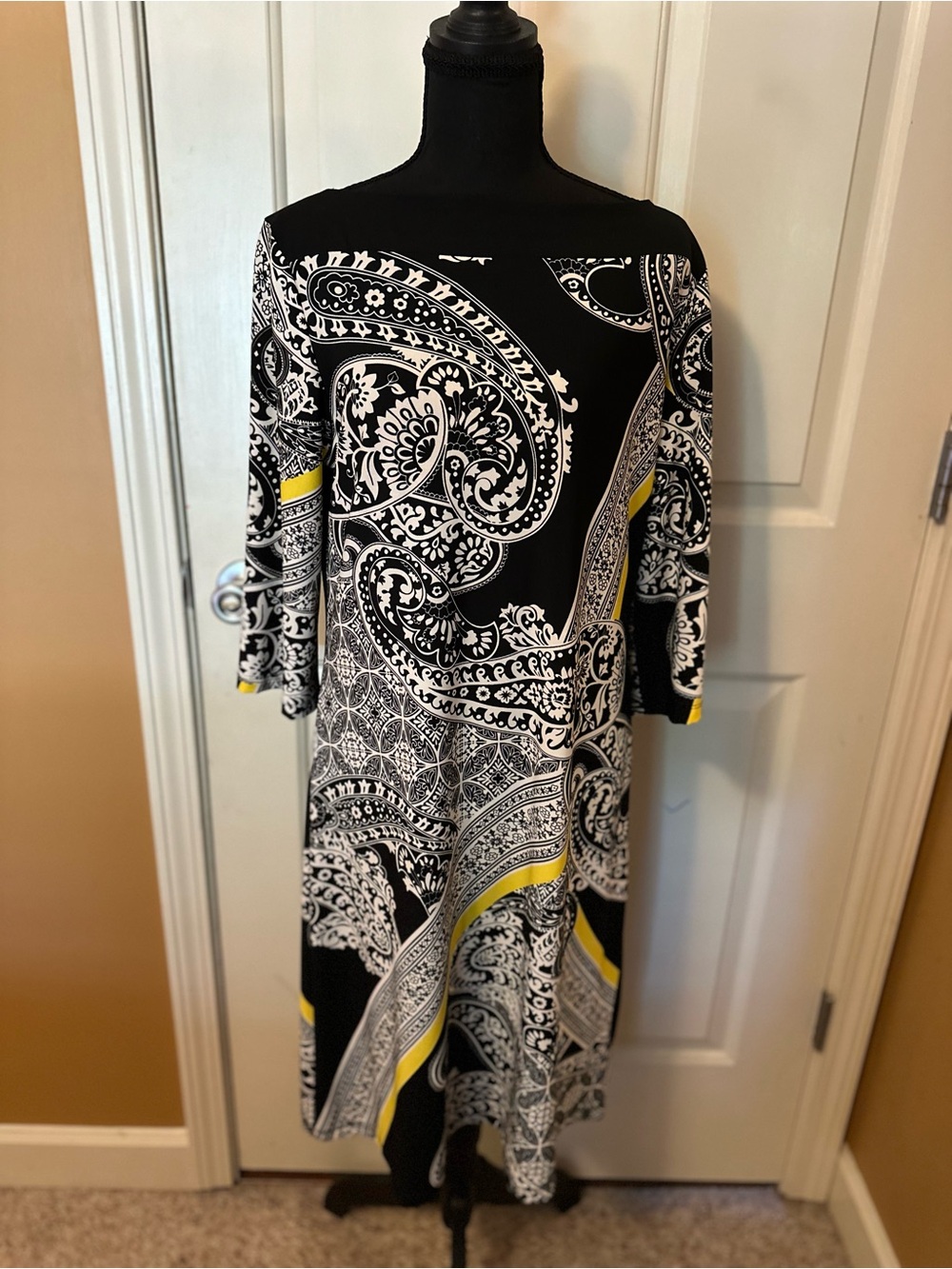 Forever Young Black & White Paisley Midi Dress with Yellow Accents